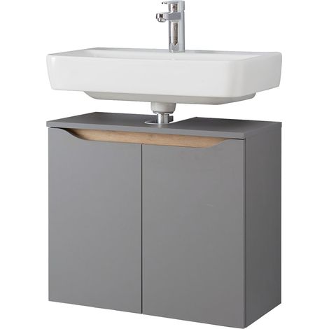 Bad Waschbeckenunterschrank QENA-66 in Quarzgrau Matt Touch mit Riviera Eiche quer Nb., B/H/T ca. 60/53/33 cm (1/5)