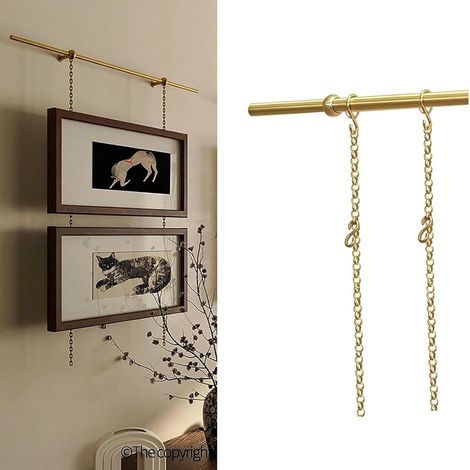 Ensemble de tringle à tableaux avec supports muraux, tige en laiton, (1/5)