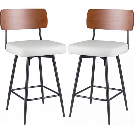 Drehbare Barhocker, 2er-Set, weißes Kunstleder, ergonomisch