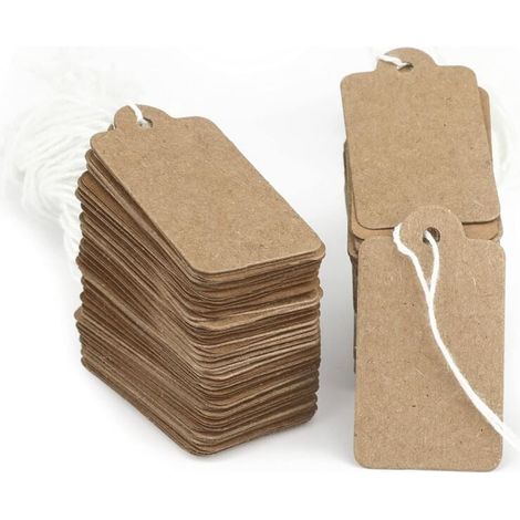 Etiquetas de precio pequeñas de papel kraft, 500 unidades, 22 mm x 35 mm, etiquetas para marcar joyas con cordón, etiquetas de precio para ropa (1/4)