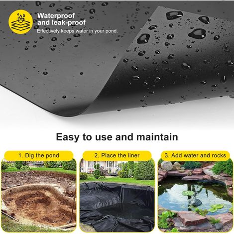 Rivestimento per laghetti da esterno, spessore 0,2 mm, per laghetti ornamentali, laghetti per pesci, giochi d'acqua, cascate, fontane, fiori, giardinaggio, serre (3x4 m) (1/4)