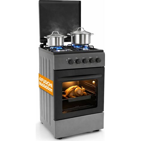 Cucina a Gas Piano Cottura a 4 Fuochi da Esterno Forno Cucinino Grigio 86x50cm (1/5)
