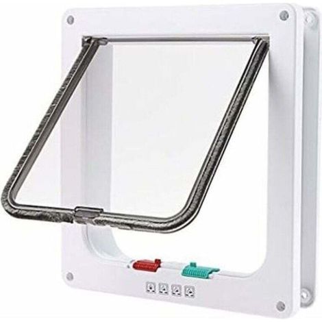 Grande chatière blanche à verrouillage de porte à 4 voies pour chat ou chien facile à installer (23 cm x 25 cm x 5,5 cm) (1/5)