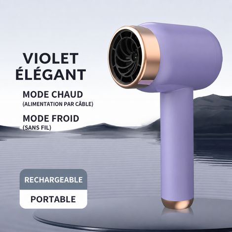 Sèche-cheveux sans fil rechargeable ionique violet à air chaud et froid réf 9497 500 g – Livraison gratuite