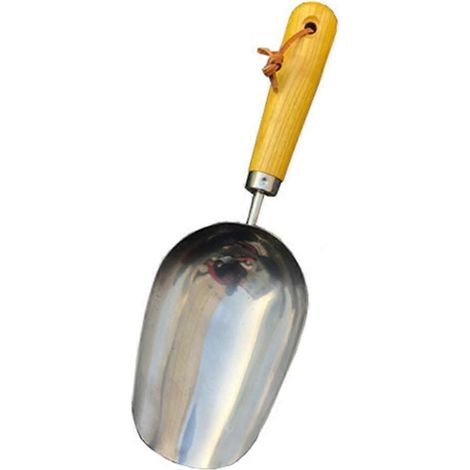 Spatule de jardinage en acier inoxydable, outil de plantation de grande capacité, avec manche ergonomique en bois. (1/3)