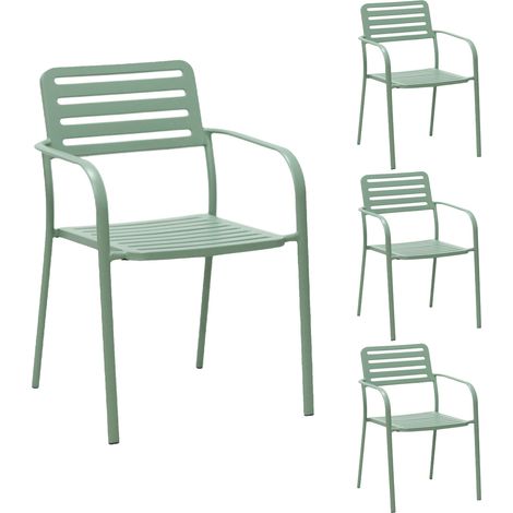 Lot de 4 fauteuils de jardin empilables en métal vert - BACA