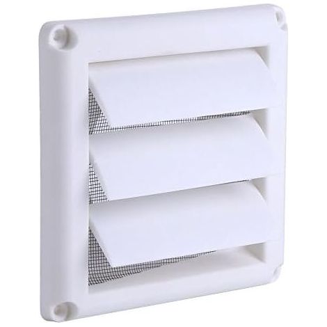 Grille de ventilation en plastique avec 3 sorties d'air à chicanes, filtre à air, protection contre les insectes et la poussière, col (ouverture ronde) diamètre 12.5 cm (20 x 20 cm) (1/5)