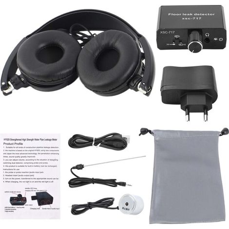 Jeffergarden Détecteurs de fuite d'eau sans fil pour la construction de maisons Capteur de fuite avec casque Moniteur de tuyau souterrain Double sonde Grossissement audio 20 000X - Sensibilité 70D dB (1/5)