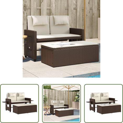 vidaXL Gartensofa - Gartenbank Verstellbar mit Kissen Braun Poly Rattan (1/5)