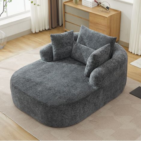 Chaise longue convertible en velours côtelé gris avec coussin, design moderne, sans montage,146,5x131x83 cm (1/5)