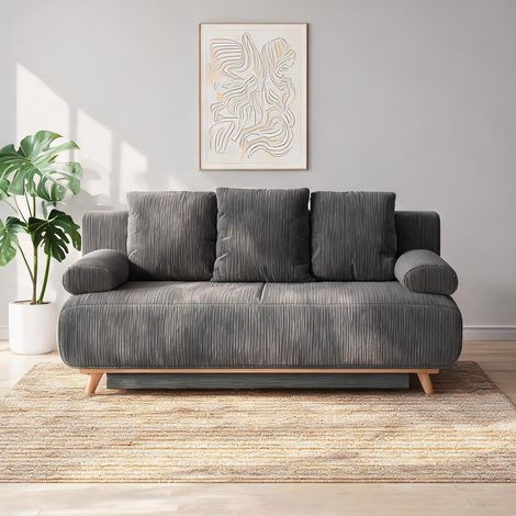 Canapé convertible 3 places avec rangement en tissu gris en bois (1/5)