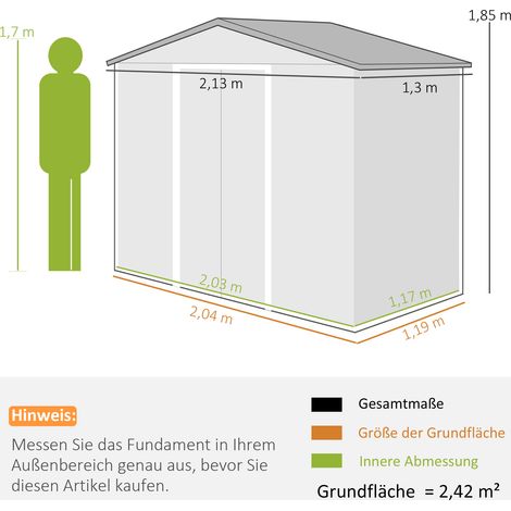 Geräteschuppen mit Schiebetüren 2,13 x 1,30 x 1,85cm Metall Gelb (1/5)
