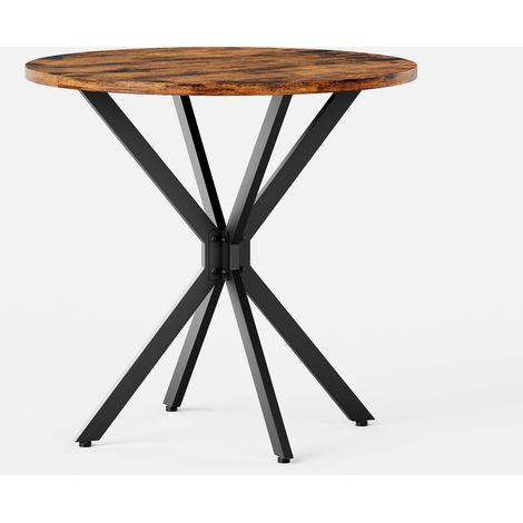 Tavolo da pranzo rotondo industriale Ø80 cm con gambe a X nere e piano marrone (1/5)