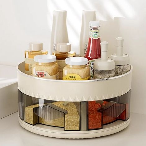 Étagère à épices rotative avec boîte à épices - Étagère à épices ronde en acier inoxydable - Rangement de cuisine - Étagère de comptoir - Facile à nettoyer - Pour épices, sauces et bouteilles d'huile (1/5)