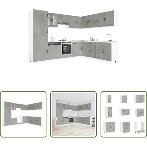 vidaXL Küchenregal - 14-tlg. Küchenschrank-Set Lucca Betongrau Holzwerkstoff (1/5)