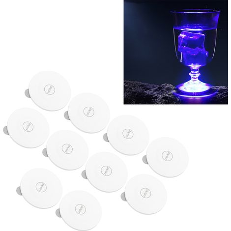Bandejas LED para vasos y botellas, paquete de 10, material de gel cristalino, efectos de luz coloridos, 8 segmentos, 6 cm, para bares y fiestas. (1/5)
