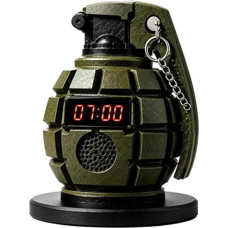 Réveil tactique militaire en forme de grenade avec goupille de sécurité interactive (1 pièce), réveil numérique à son puissant pour gros dormeurs, style militaire original, bureau (1/5)