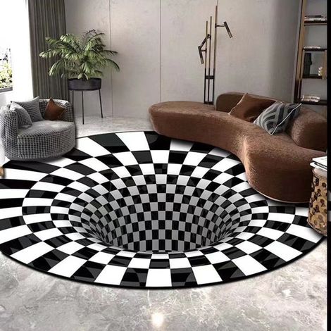 Tapis rond 3D à effet vortex, antidérapant, pour salon, salle à manger, chambre ou cuisine.