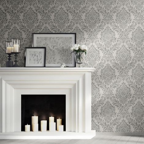 Darcy James Eleanor Damask Grey Wallpaper Livung Room Bed Room (1/5)