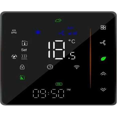 Thermostat d'ambiance intelligent Wi-Fi à deux tubes, commande vocale, contrôleur de température numérique programmable pour climatiseur (BAC-006-AW, noir) (1/5)