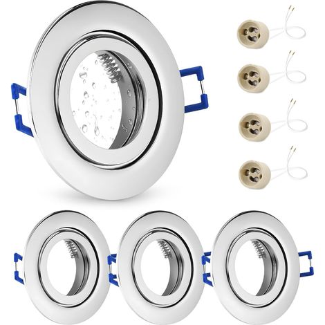 4x Spot LED Encastrable IP65 Cadre Avec Douille GU10, Spots de plafond en Fer Nickel brossé, Rond plat Spots Salle de bain spot cadre d'encastrement 68mm pour extérieur- intérie