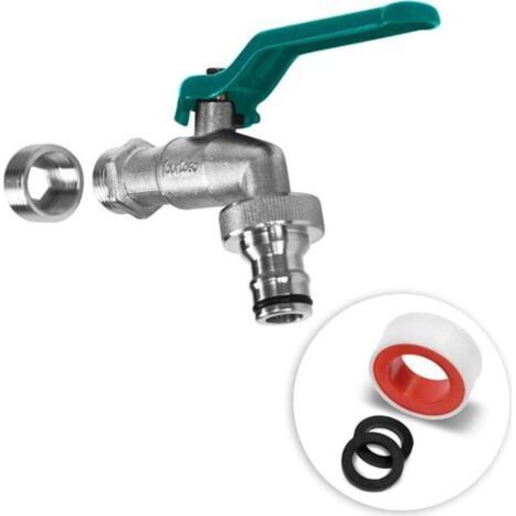 1/2" and 3/4" Brass Garden Faucet with Hose Connection - Frost Resistant Ball Valve with Sealing Strip (Green) (1/5)