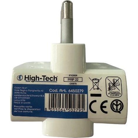 HIGH-TECH ADATTATORE TRIPLO BIV. SPINA GRANDE SPINA S11 16A 2P+T - 3 PRESA BIPASSO P17/11 16A 2P+T BIANCO