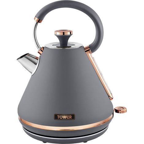 Tower T10044RGG Cavaletto Pyramid Kettle with Fast Boil, Detachable Filter, 1.7 Litre, 3000 W, Grey and Rose Gold (1/5)