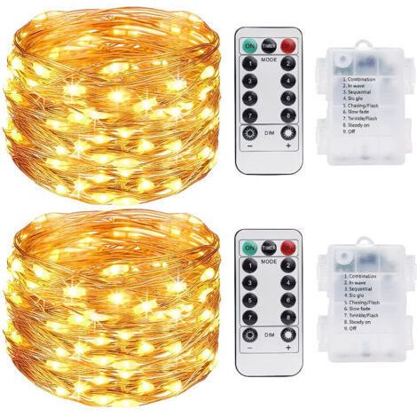 BUNTHAUS Guirlande lumineuse d'intérieur 10 m, 100 LED, avec télécommande, étanche IP65, 3 guirlandes lumineuses en fil de cuivre pour fêtes de Noël et mariages en extérieur, blanc chaud [Classe énerg (1/5)