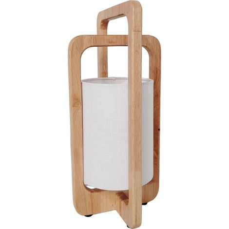Laternenlampe aus Holz mit weißem Stoffschirm 41 cm (1/2)
