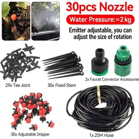 Système d'Arrosage Automatique de Jardin avec Arroseurs Réglables, Kit d'Irrigation Goutte-à-Goutte pour Fleurs et Plantes