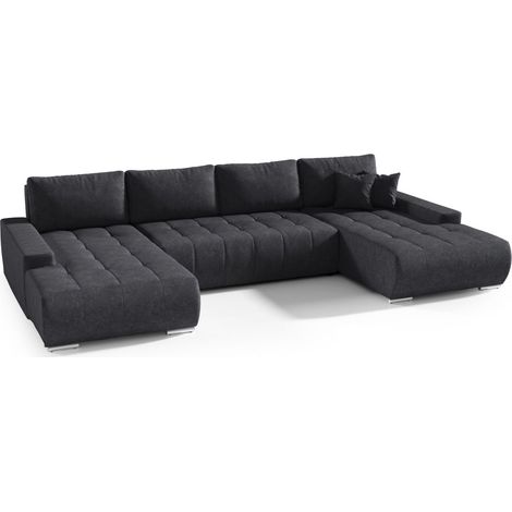 Wohnlandschaft Sofa mit Schlaffunktion VOGAR Stoff Aston Schwarz (1/4)