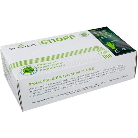 Showa 6110PF 100 guanti in nitrile verde tg XL senza polvere biodegradabili ebt cat.III Verde XL (1/4)