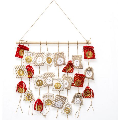 Déco de Noël Calendrier de l'Avent  24 Pochons rouge et doré H 60 cm - Feeric Christmas (1/3)