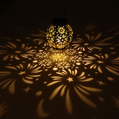 Ortviai Lanterne solaire extérieure suspendue IP65, 2 unités, lumière chaude, 600 mAh, design étoilé en métal (1/4)