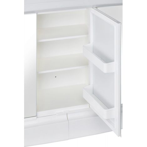Armoire murale de salle de bain 60x53x18cm – 3 portes miroir – Montage mural rapide – Éclairage inclus