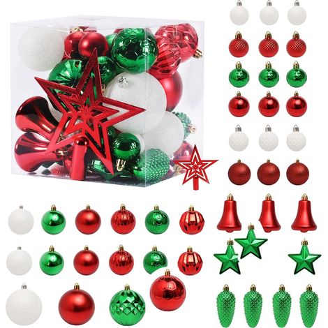 45-teilige Weihnachtskugel, Weihnachtsdekoration für den Innenbereich, rote Weihnachtskugel, weiße Weihnachtskugeln, grüne Weihnachtskugeln, rote und weiße Weihnachtsbaumdekoration für Weihnachten, Ge (1/5)