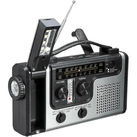 Radio d'urgence solaire portable à manivelle, DAB +, BT, FM, alarme SOS,  1600 mAh, lampe de lecture (1/3)