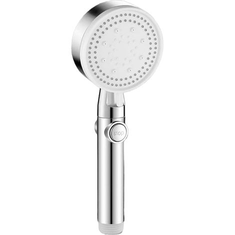 Pommeau de douche argent à économie d'eau, 5 modes, douche haute pression réglable, arrêt à un bouton, accessoires de salle de bain (1/5)