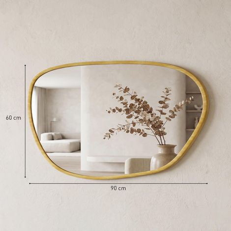Miroir mural, miroir décoratif asymétrique 90x60cm en verre trempé pour salle de bain, chambre, salon, couloir, naturel (1/5)