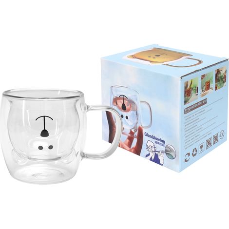 Verre à double paroi en forme d'ours 250ml, tasse à café et thé avec anse, idéal pour la maison, transparent. (1/5)