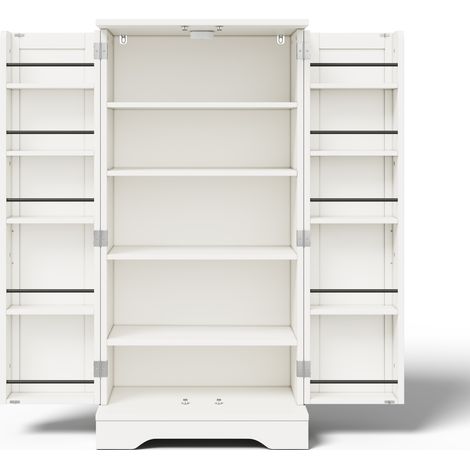 Credenza alta 120x60x40 cm con luce LED sensore, 2 ante e ripiani regolabili, bianca MODENUIT (1/5)