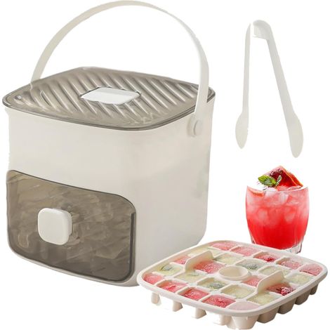 Ice Cube Maker à Pression, Multifonction Machines à Glaçons, 48 Grille Réutilisable Ice en Réseau de Glace, Box Ice avec Plateau et Bac de Rangement, pour Café, Cocktails et Jus (Blanc) (1/5)