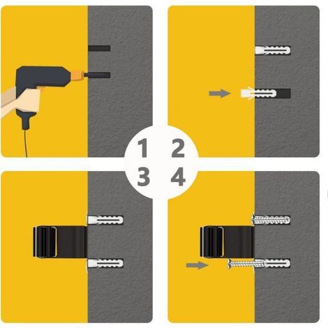 Lot de 6 supports muraux pour balais, serpillères, en acier inoxydable (avec vis), pour outils de jardin (Cuisine), noir (1/4)