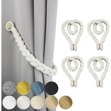 Lot de 4 embrasses magnétiques en coton doux tissé à la main avec boucle en bois pour décoration de maison et bureau (crème, 4)