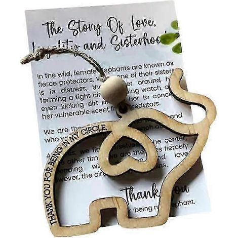 Ornement éléphant de sororité, cadeau d'amitié en bois pour femmes avec carte descriptive (1/4)