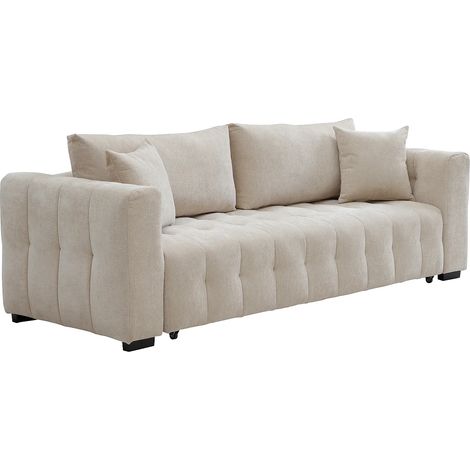 Divano letto 3 posti in tessuto testurizzato beige - PANILO (1/5)