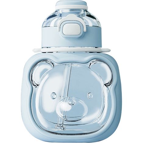 Gourde Isotherme Anti-Fuite avec Paille et Bretelle, Design Mignon Sans Odeur - Idéale pour Voyage et Extérieur, Bleu (1/5)