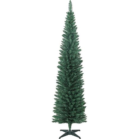 210 cm schmaler Weihnachtsbaum mit 401 Zweigen, Metallständer, einfach aufzubauen, für den Innenbereich, grün (1/5)