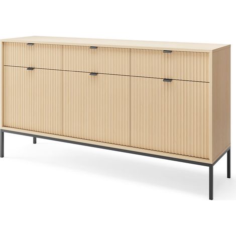 Selsey VELLORE - Sideboard 3-türig, Holzoptik Eiche mit schwarzem Gestell, 154 cm